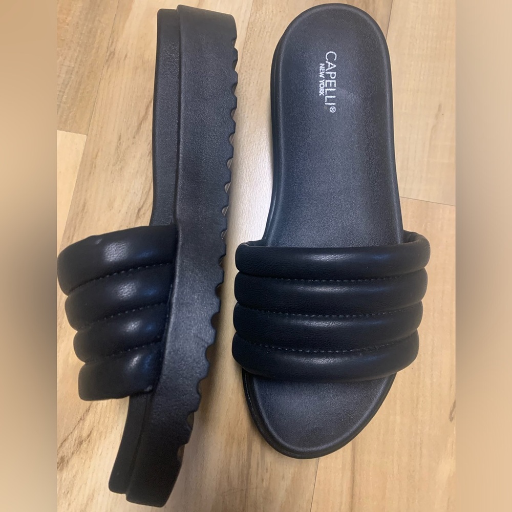 Capelli New York - Slides Sandals Slip On - Black - Platform - Size: 10
